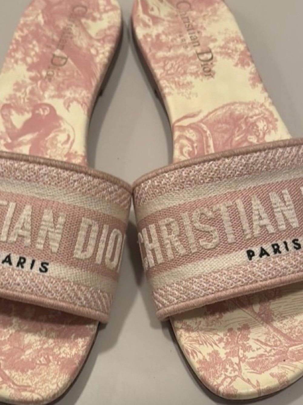 Dior Pink Toile Logo Slide Sandals - Picture 1 of 2